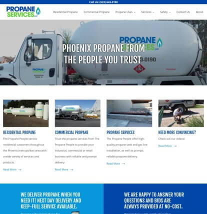 The top area of the Propane Services LLC website