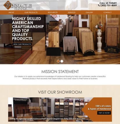 Top portion of the Pinnacle Flooring Website